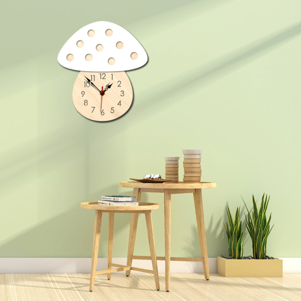 Cartoon Mushroom Shape Wall Clock Creative Wall Clock Bracket Clock for Home Living Room Bar Cafe White No Battery