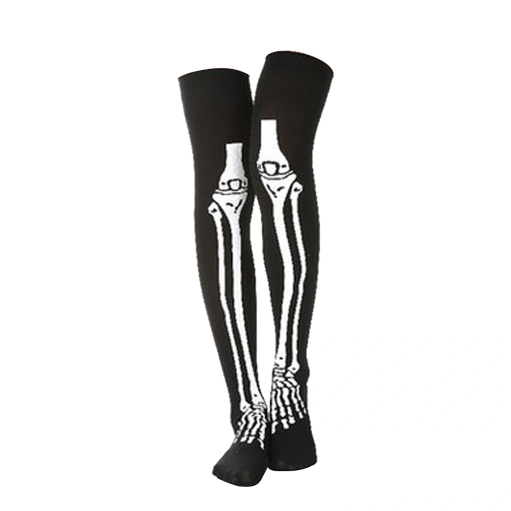 A Pair of Halloween Long Socks Cosplay Skull Socks Skeleton Socks Masquerade Party Favors Horror Socks (Black)