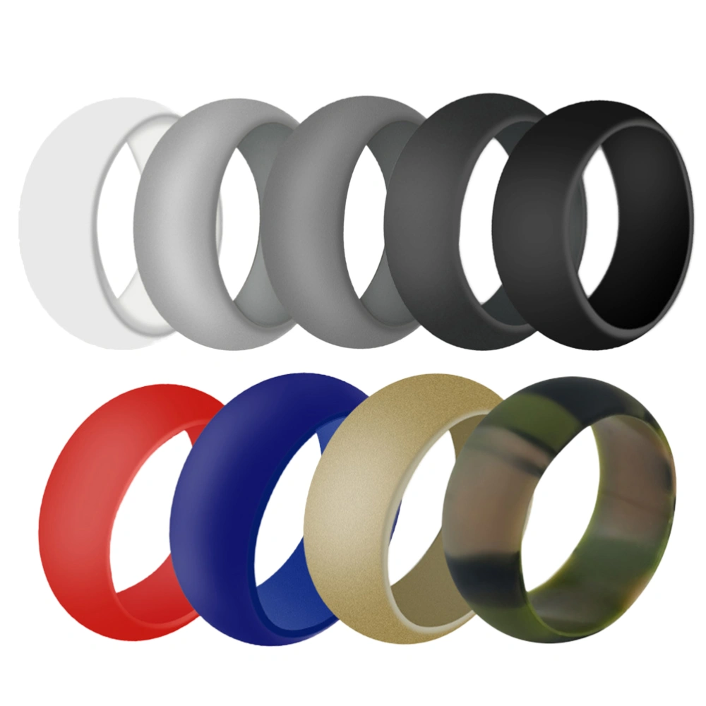 9pcs Unisex Silicone Sports Rings Simple Round Ring Wedding Rings for Couple Women Men (Size 10, Mixed Color))