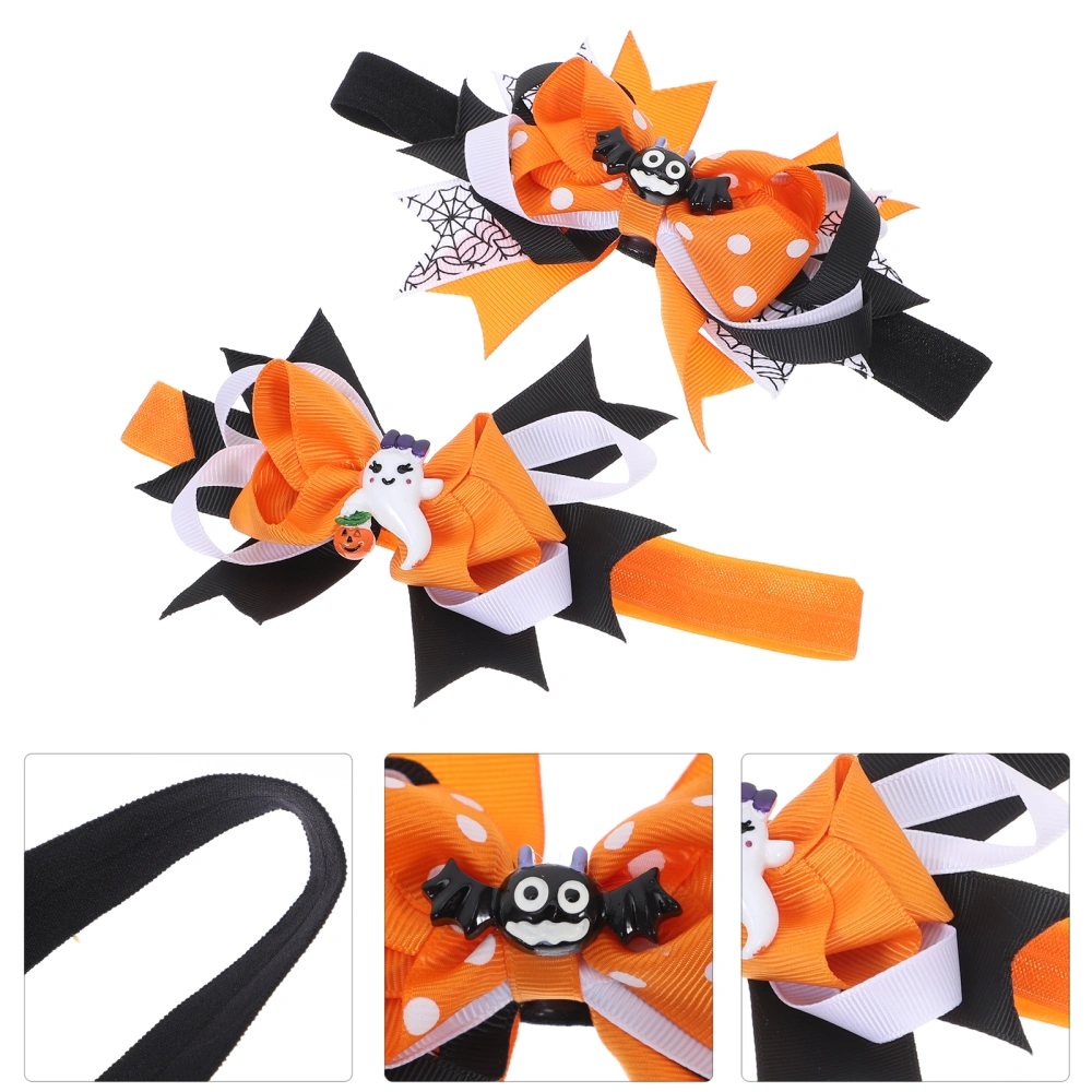 2pcs Baby Girls Halloween Hair Band Party Favor Bowknot Headdress Hair Accessoriess for Kids (Bat + Little White Man)