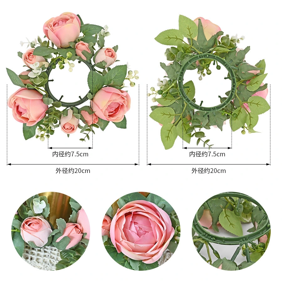 Candle Ring Wreath Artificial Flower Candle Ring for Wedding Table Party Artificial Rose Candle Ring