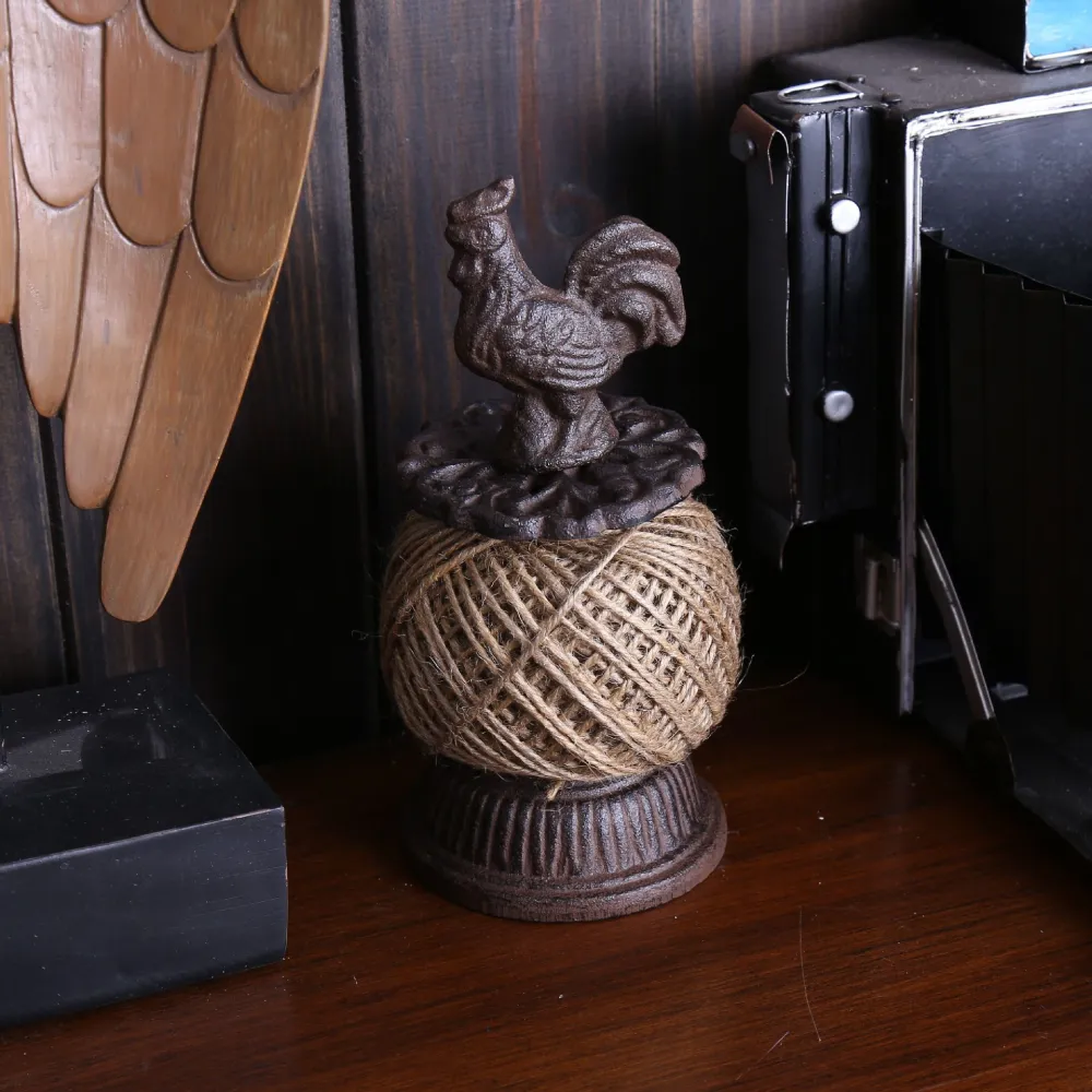 Iron Rope Spool Decorative Spool With Rope Tabletop Rooster Statue Home Accessory