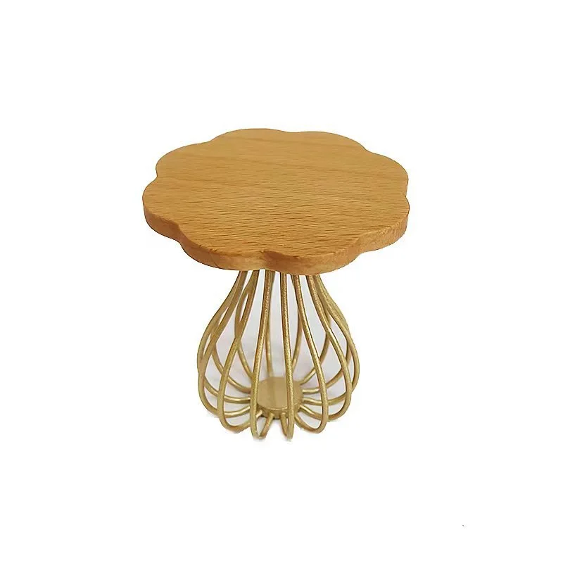 Wooden Tea Table Model Miniature Wood Metal Coffee Table Decor Photo Prop Miniature Tea Table