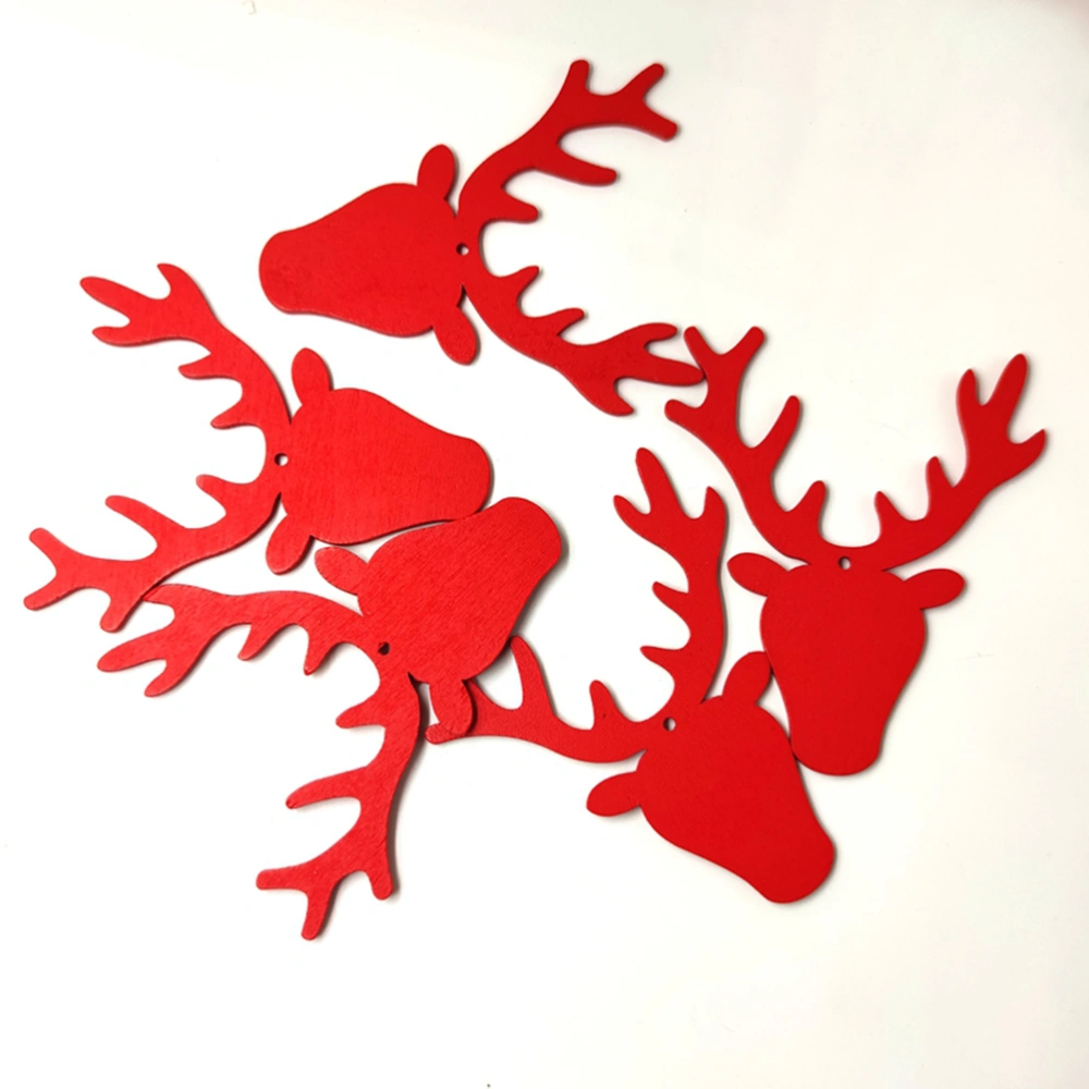 20pcs DIY Christmas Tree Pendants Wooden Elk Head Hanging Ornaments Xmas Party Decoration with 20pcs Hemp Rope (Red)