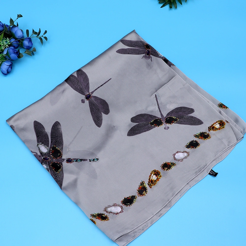 UV Protection Dragonfly Printed Scarf Fashion Shawl Artificial Silk Neckerchief Gift Beach Dress up Costume Accessary Decor for Woman Lady