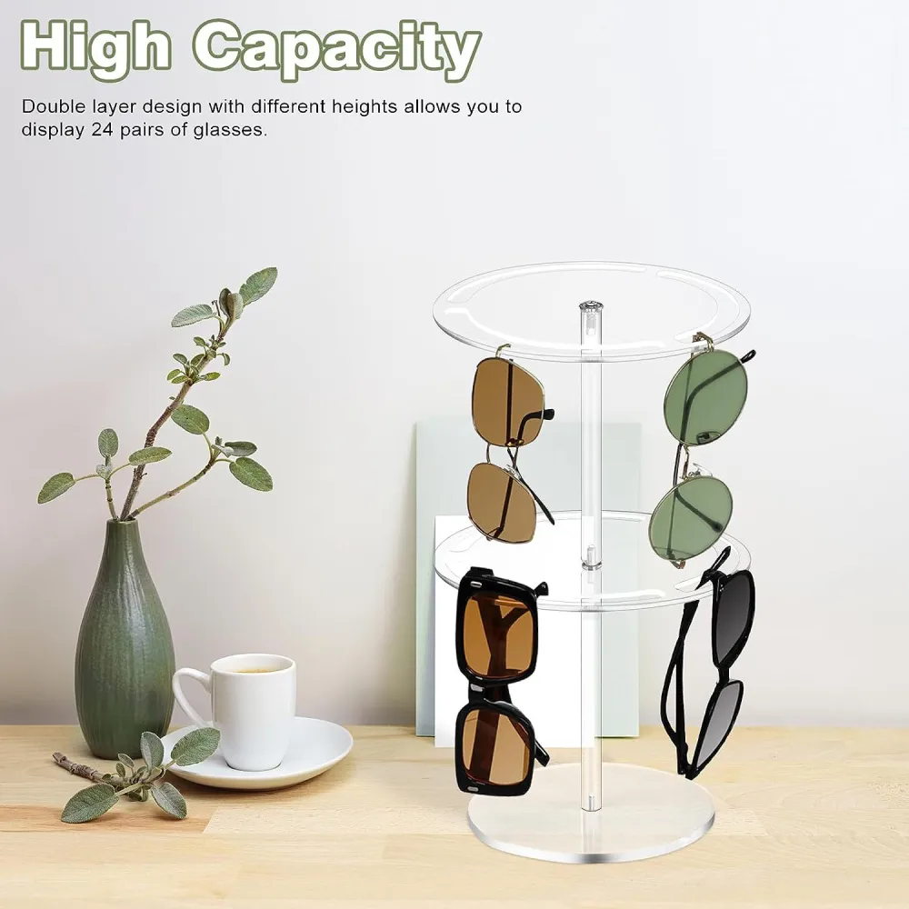 Acrylic Sunglasses Holder Stand Rotating Eyeglasses Display Rack Eyewear Tabletop Organizer