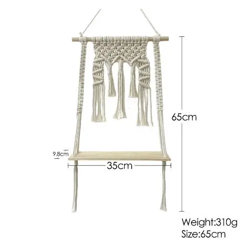 Cotton Thread Hanging Shelf Wooden Shelf Macrame Shelf for Bonsai Flower Pot