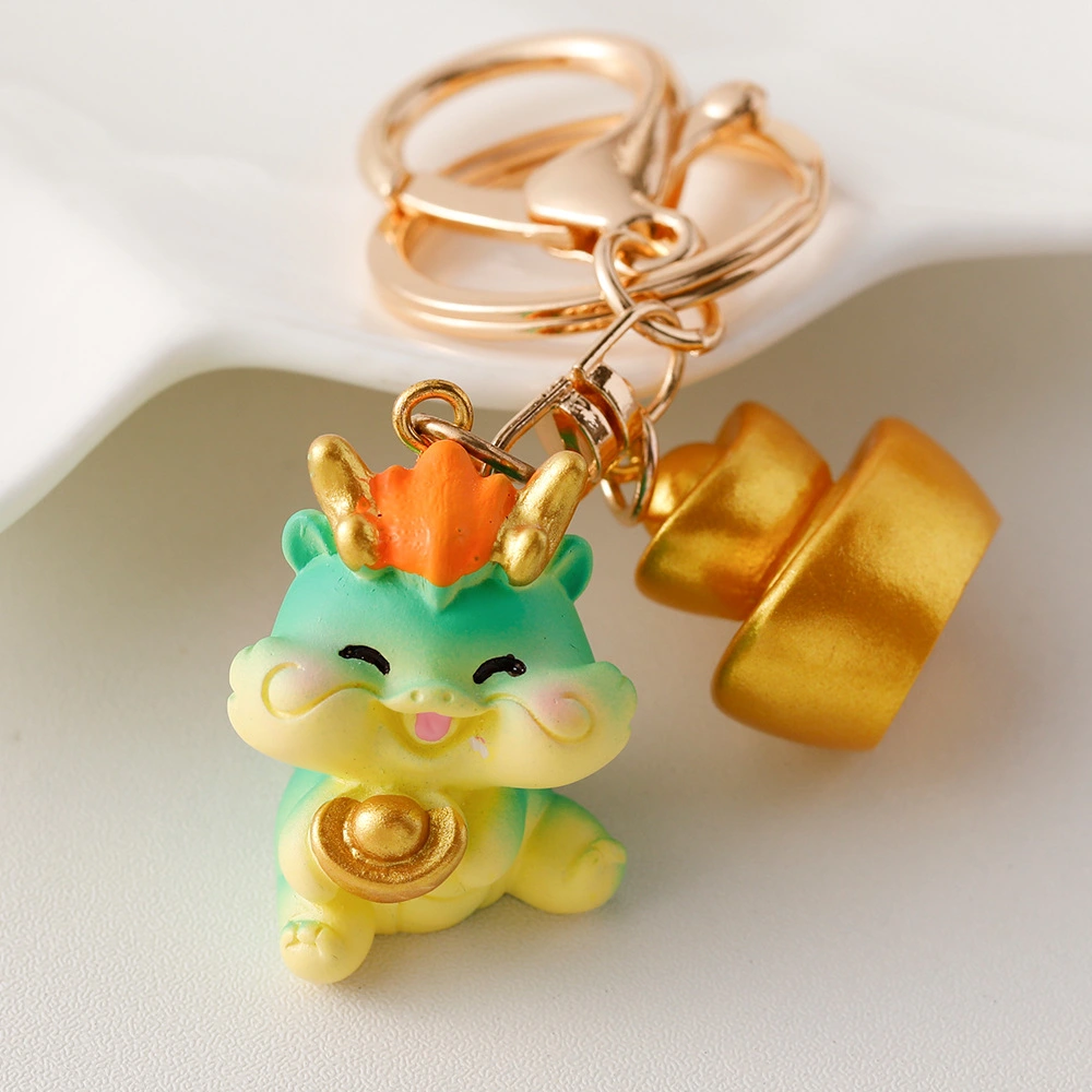 Chinese Style Keychain Chinese Cartoon Dragon Molding Keychain Ingot Dragon Pendant