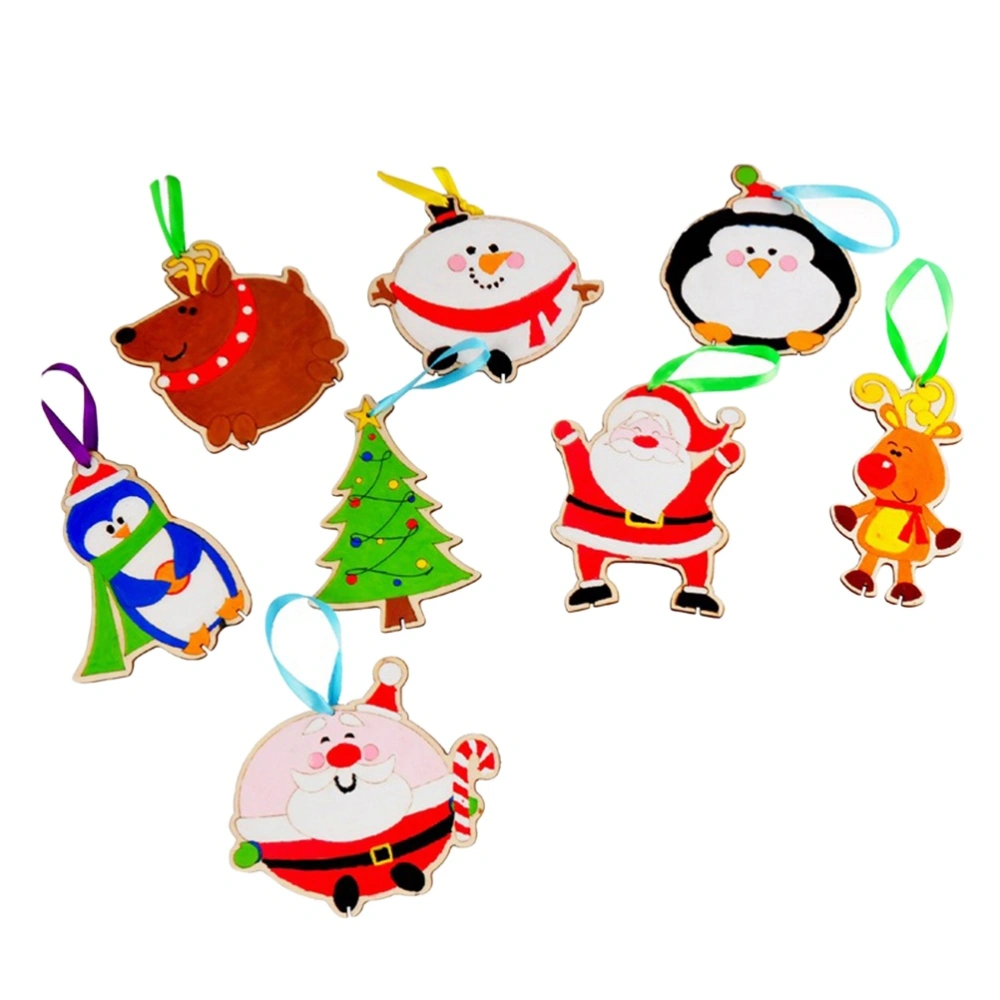 8pcs Christmas Wooden Craft Kits DIY Supplies Accessories for Kids Classroom Kindergarten (Assorted Patterns)