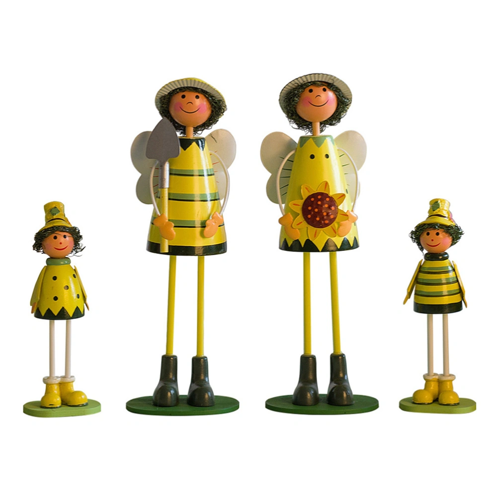 4pcs American Country Style Wood Doll Standing Doll Adornment for Home Office