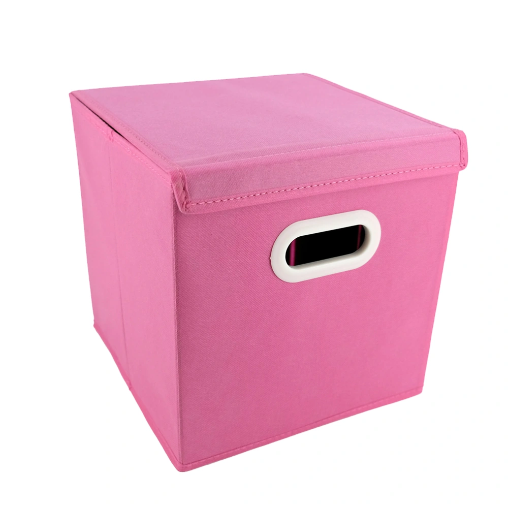 Clothes Storage Bin with Lid Folding Storage Baskets with Plastic Handle for Laundry Books Daily Articles(Pink)