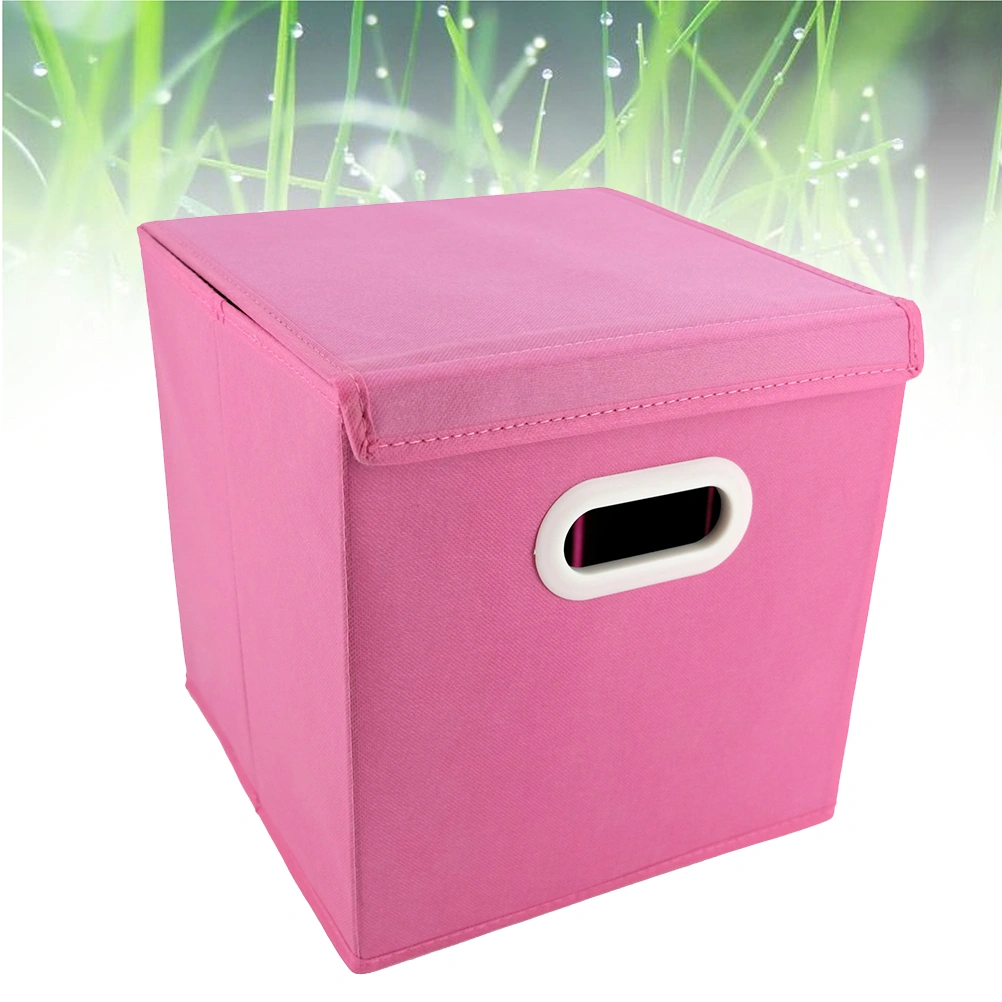 Clothes Storage Bin with Lid Folding Storage Baskets with Plastic Handle for Laundry Books Daily Articles(Pink)