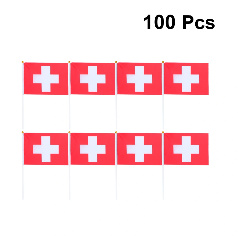 100PCS Small Hand Flags National Flag On Stick Mini Stick Country Flags Decoration for Match s Cheering (Switzerland)