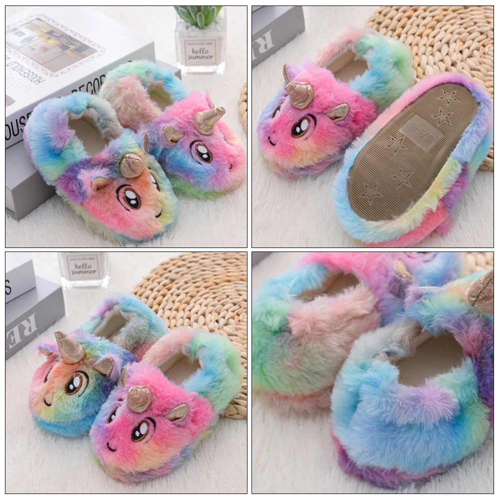 1 Pair of Unicorn Ornament Slippers Winter Warm Shoes Adorable Kids Slippers