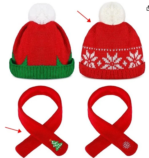 1 set of Christmas Snowman Mini Hats Scarf Knit Hat Christmas Tree Scarf Decors