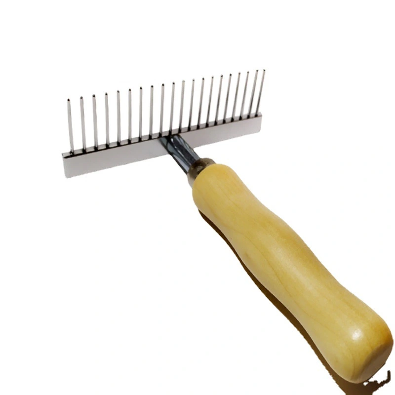 Household Pet Hair Brush Rake Shaped Pet Grooming Brush Dematting Pet Comb With Wood Handle