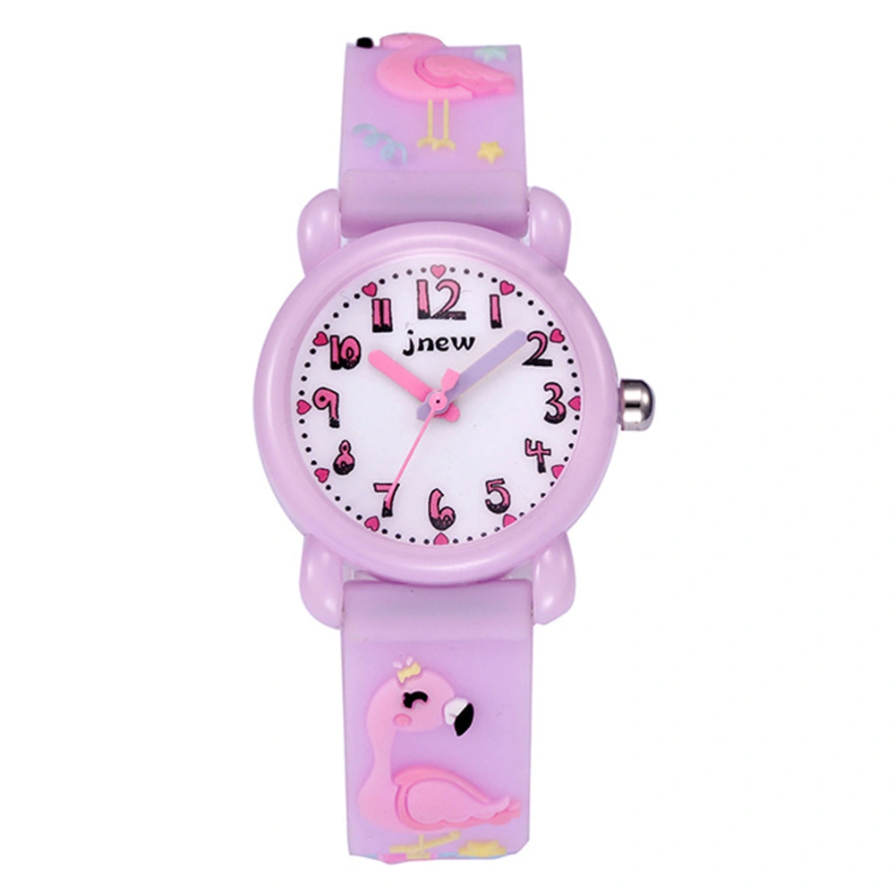 1pc Cartoon 3D Kids Watch Waterproof Watch Flamingo Pattern Wristwatch for Kids Children (Light Purple)