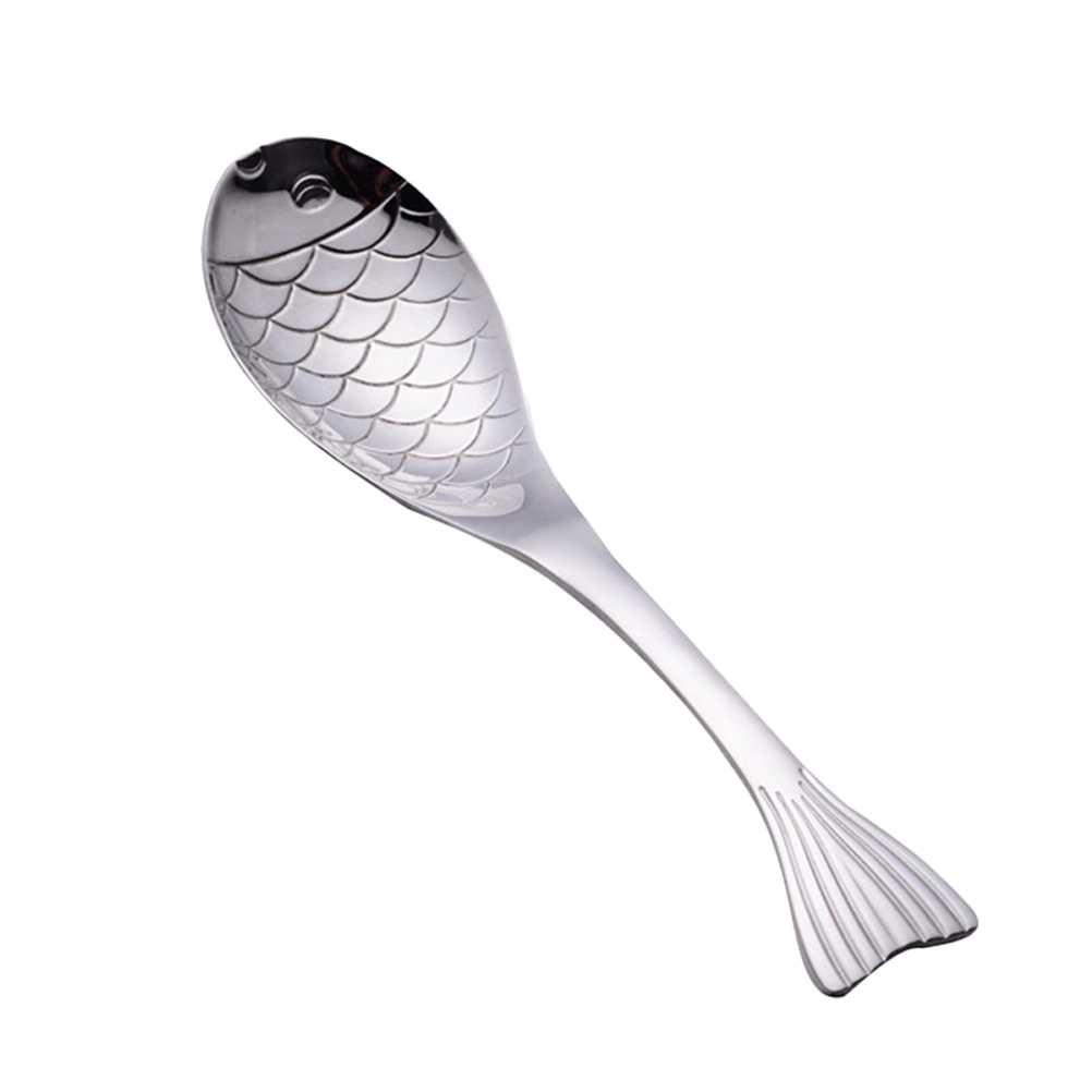 Fish Shape Soup Spoon Stainless Steel Spoon Stainless Steel Soup Ladle Fish Dinner Spoon (L)
