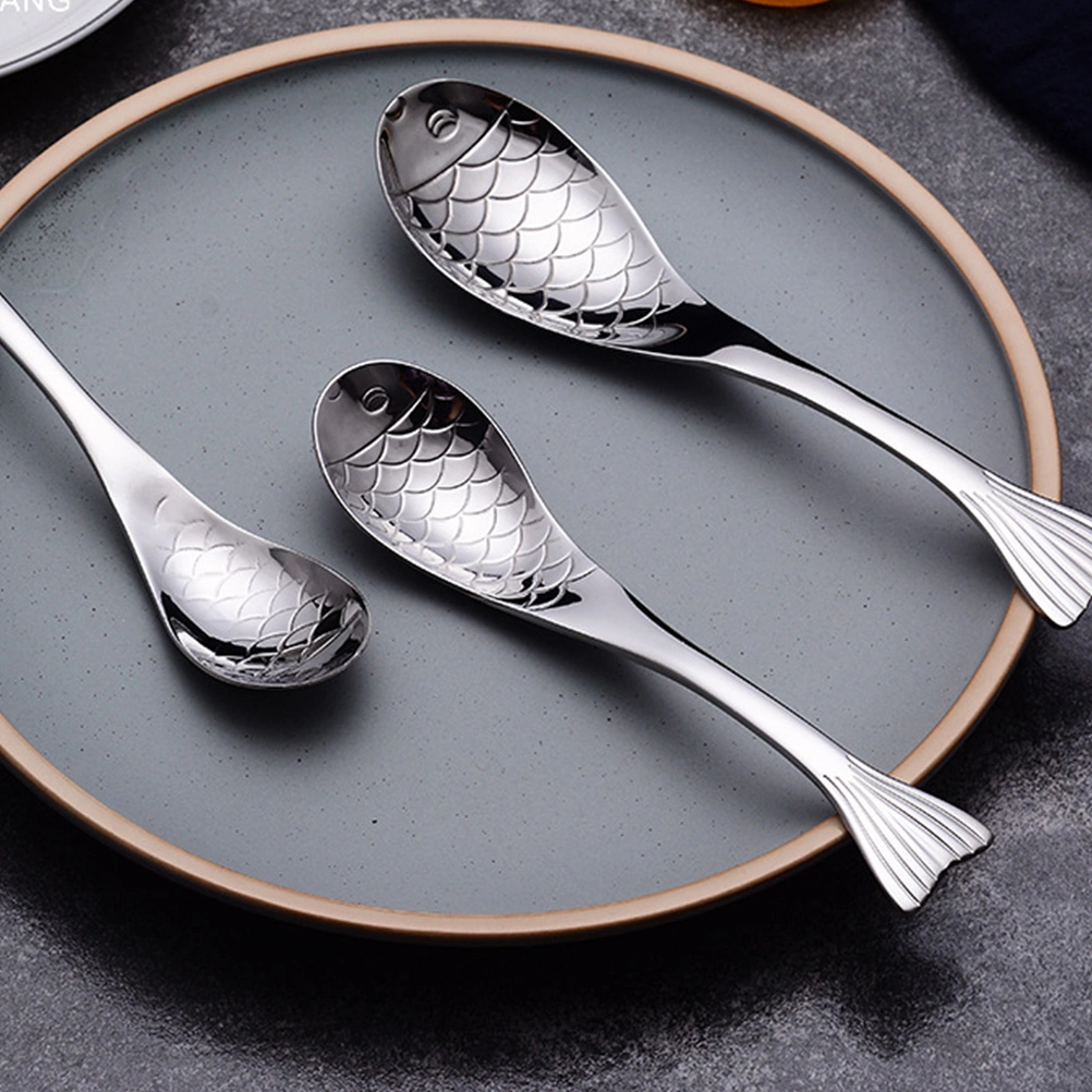 Fish Shape Soup Spoon Stainless Steel Spoon Stainless Steel Soup Ladle Fish Dinner Spoon (L)