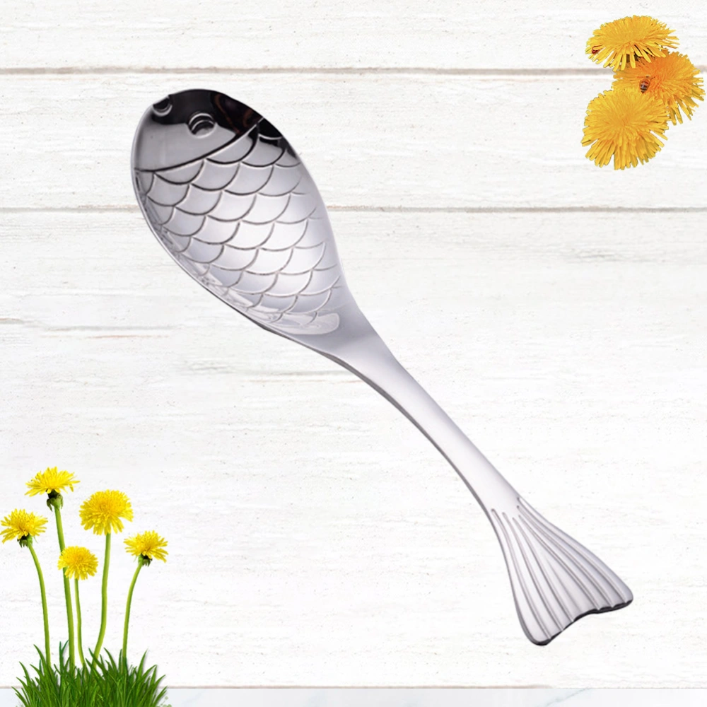 Fish Shape Soup Spoon Stainless Steel Spoon Stainless Steel Soup Ladle Fish Dinner Spoon (L)