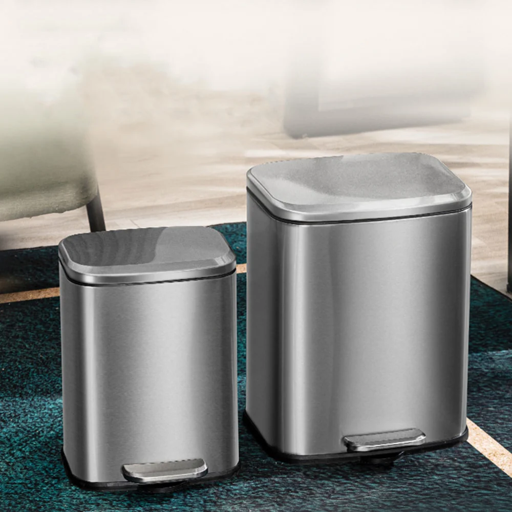 Pedal Type Waste Container Stainless Steel Trash Can Large Capacity Garbage Can Lidded Trash Bucket