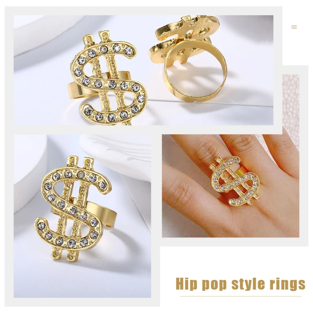 3pcs Diamond-encrusted Ring Dollar Mark Shaped Ring Costume Party Movie Prop