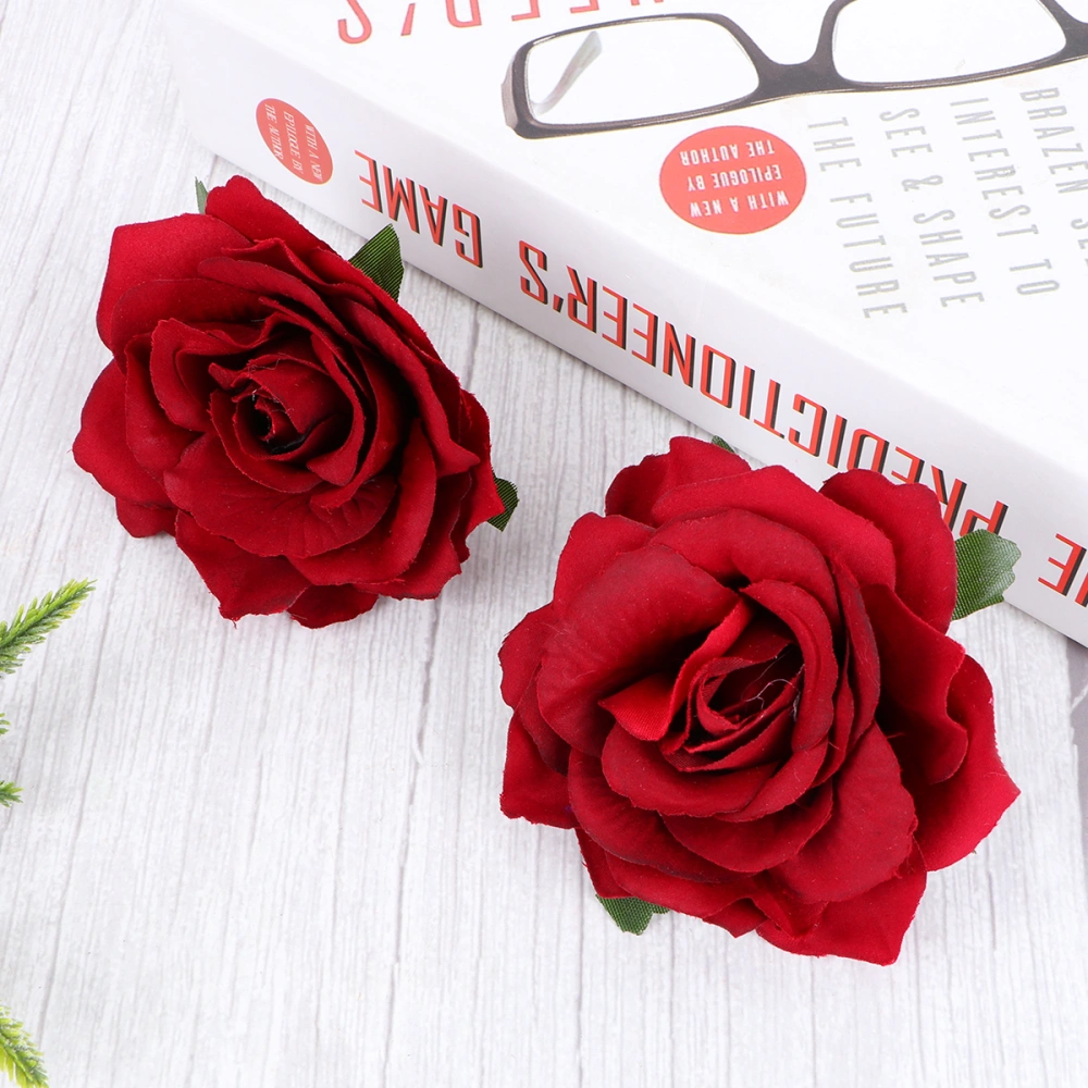 5PCS 10CM Cloth Flower Brooch Bridal Lifelike Rose Corsage Flower Hair Clip Dress for Wedding (Claret)