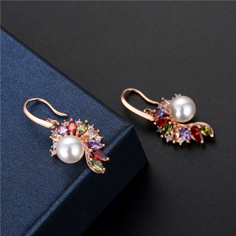 Pearl Flowers Colorful Drop Earrings Jewelry For Women Rose Gold Ear Jewelry