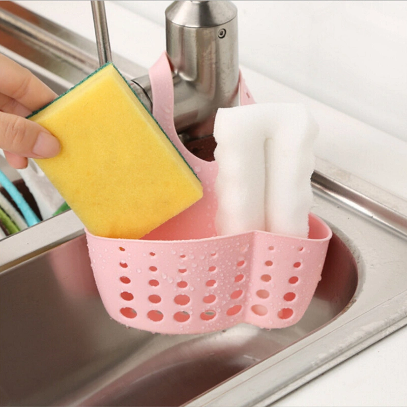 Sink Hanging Storage Drain Bag Basket Bath Storage Gadget Tools Sink Holder Sponge Storage Rack Basket (Pink)
