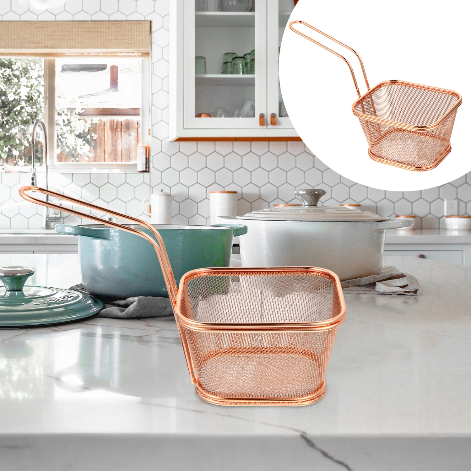1pc Frying Basket Durable Food Fried Basket Stainless Steel Fry Basket