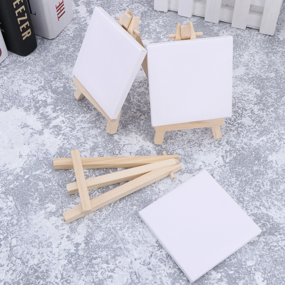 10PCS Mini Canvas Panel Wooden Easel Sketchpad Settings for Painting Craft Drawing Decoration Gift and Kids'Learning Education (White)