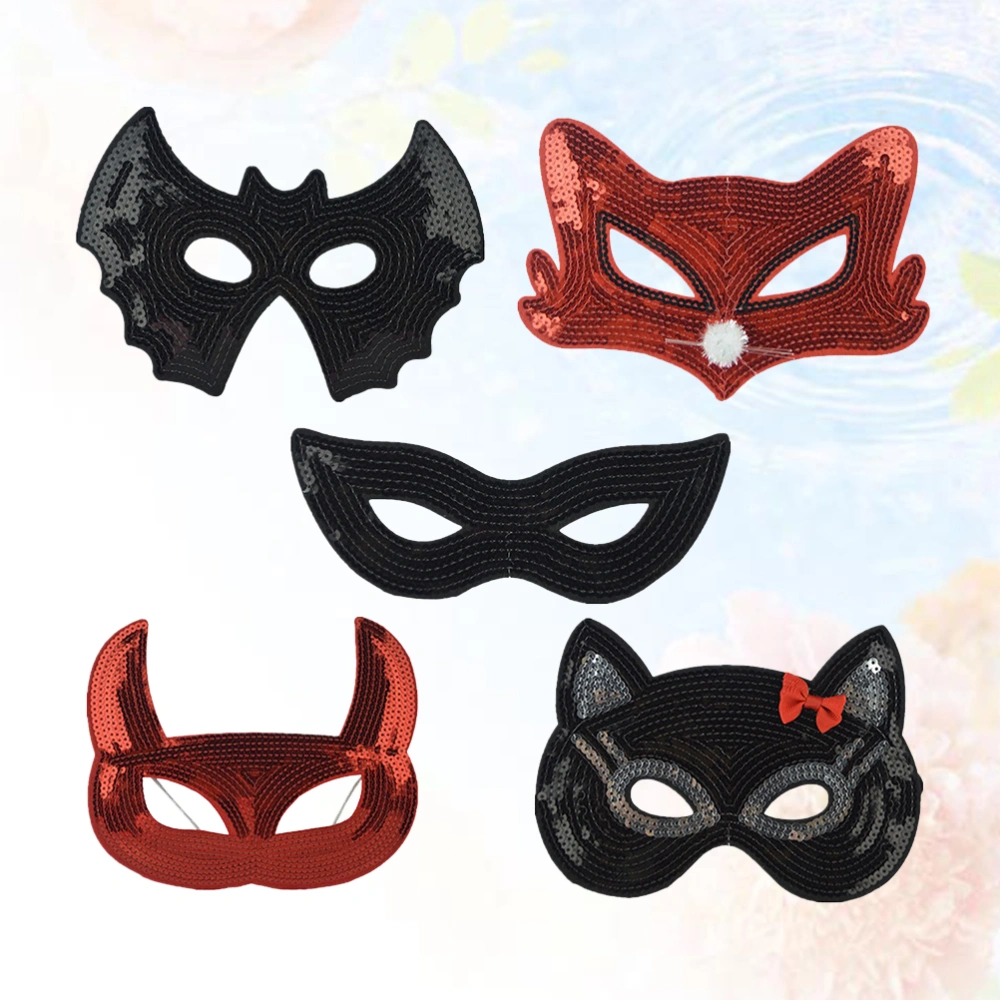 5pcs Fashion Sequin Mask Eye Mask Fancy Dress Mask Cosplay Costume Accessory for Halloween Carnival Masquerade Dancing Party Random Style