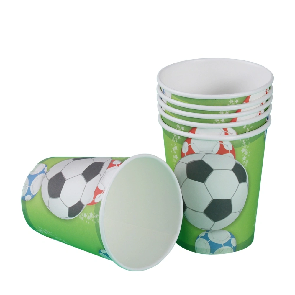 6 PCS 9 fl oz Disposable Paper Cold Drink Cups Soccer Water Cup Party Supplies for Birthday Theme Party (Green)