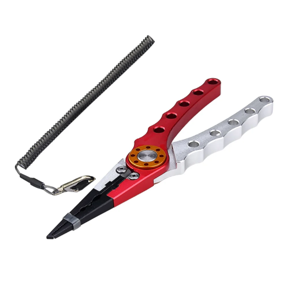 Aluminum Alloy Wire Cutter Pliers Fishing Lures Clamp Fishing Pliers Scissors Line Cutter Hook Remover with Anti-lose Fishing Lanyard (Silver Red)