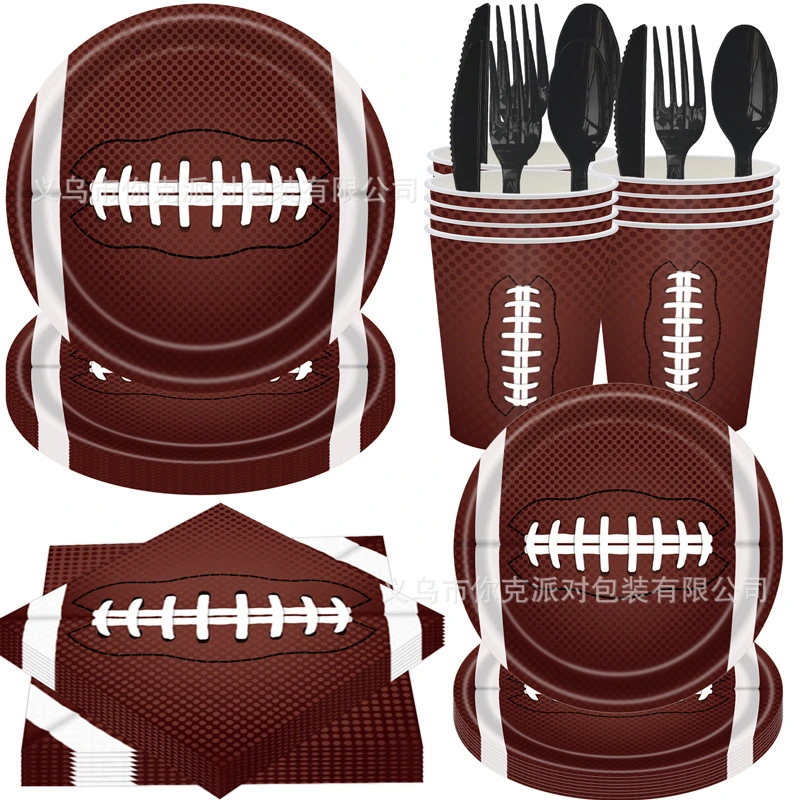 1 Set of Sport Party Plates Set Rugby Themed Paper Plates Napkin Cups Sports Party Decorations