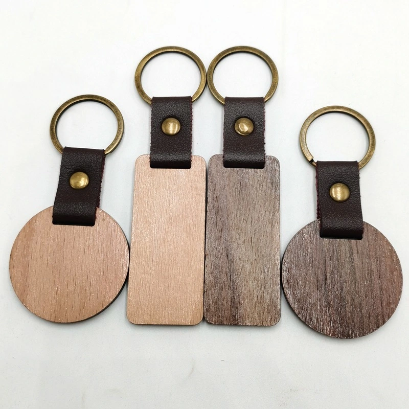 4pcs Leather Wood Keychain Blank Wooden Keychain Blanks DIY Key Chain Ornaments