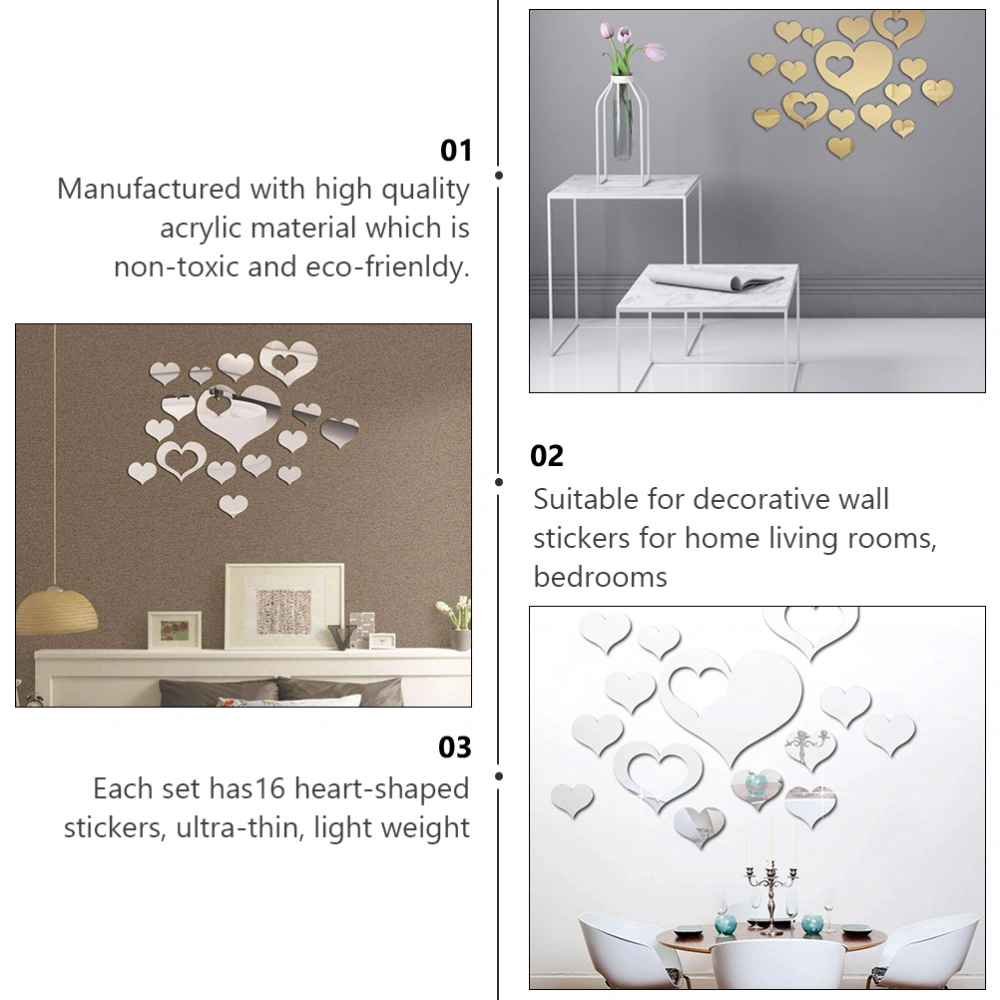 2 Sets 32 Pcs Creative Mirror Stickers Stylish Fridge Stickers (Golden Silver)