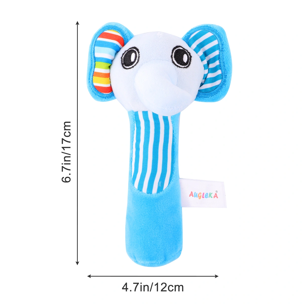 1PC Lovely Rattle Cartoon Animal Stuffed Plush Handheld Rattle Toy for Baby Infant Newborn (Blue Elephant)