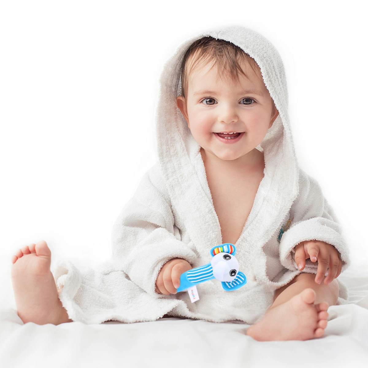 1PC Lovely Rattle Cartoon Animal Stuffed Plush Handheld Rattle Toy for Baby Infant Newborn (Blue Elephant)