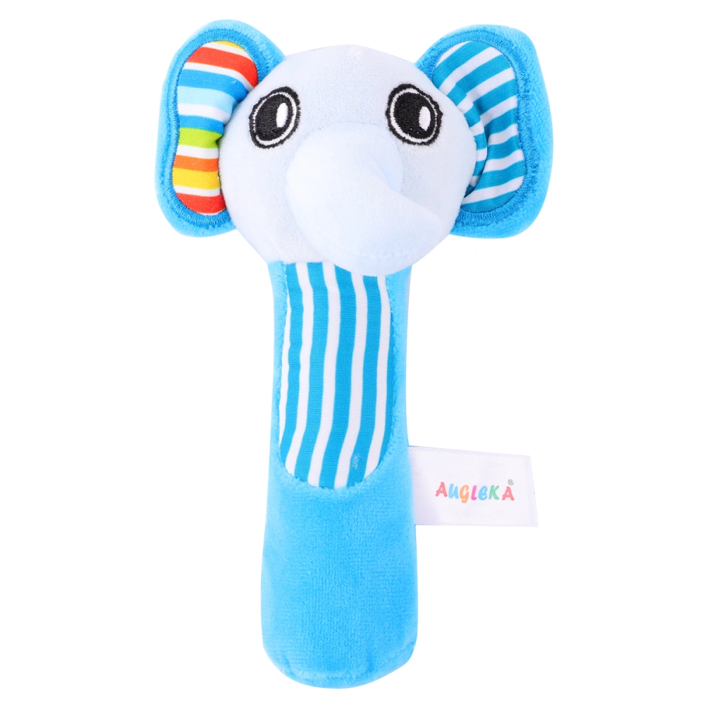 1PC Lovely Rattle Cartoon Animal Stuffed Plush Handheld Rattle Toy for Baby Infant Newborn (Blue Elephant)