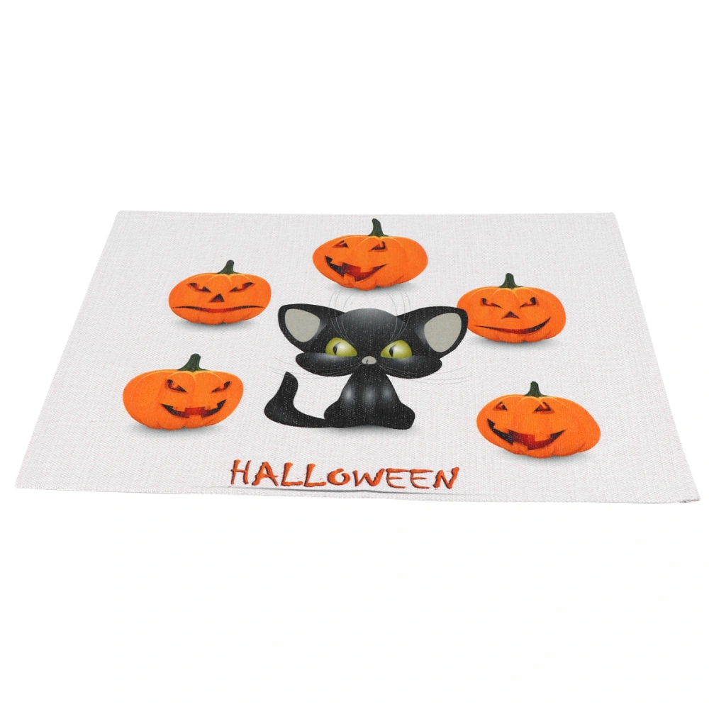 Halloween Table Mat Cotton and Linen Placemat Table Cloth Party Supplies Black and Orange (32x42cm, CD055-34)