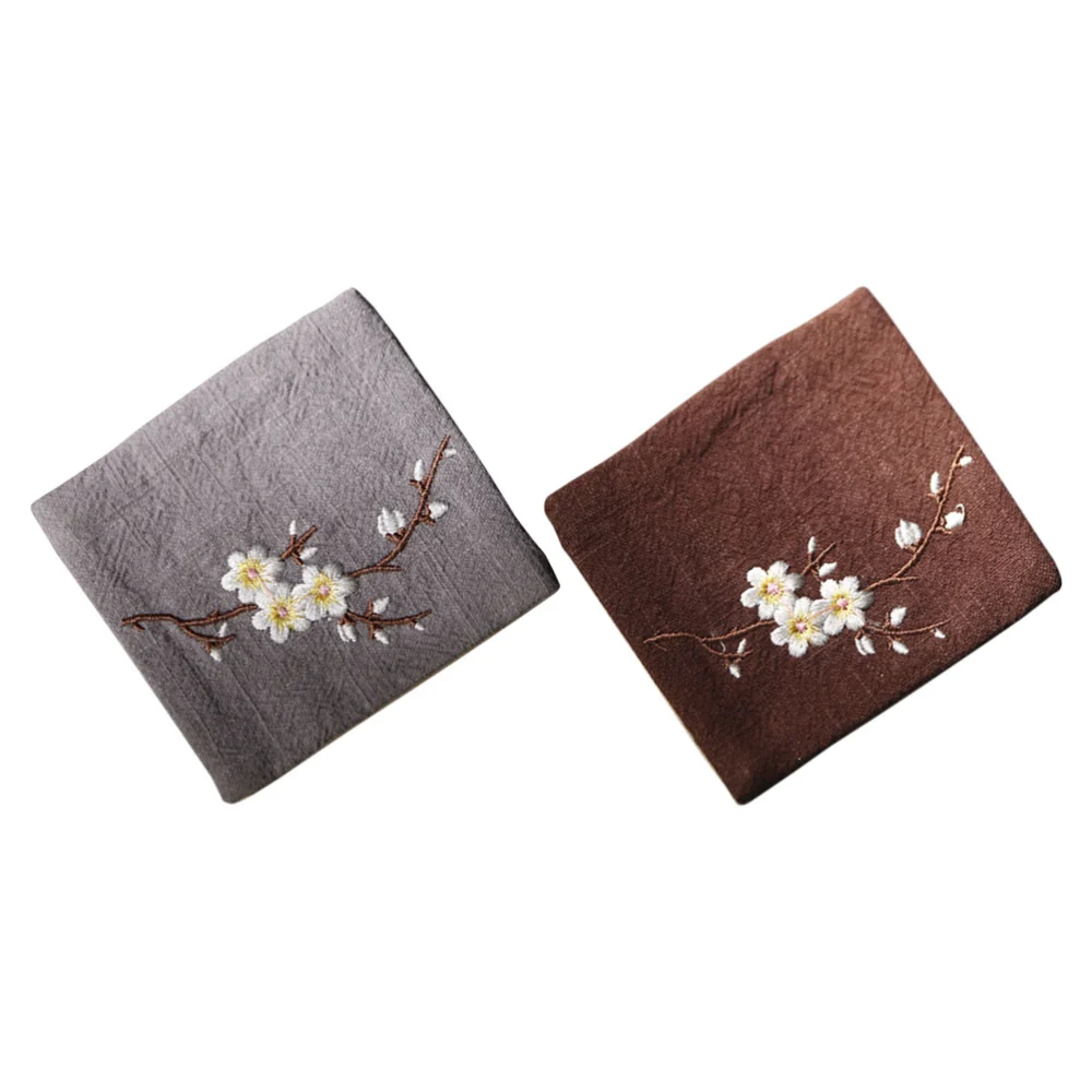 2pcs Embroidery Teacup Coasters Cup Holders Tea Ceremony Accessories (Random Color)