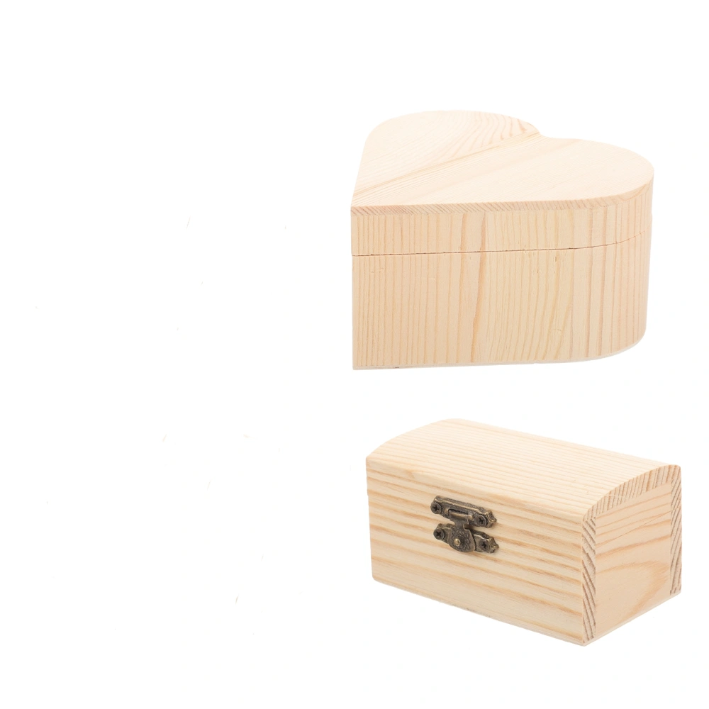 2pcs Unfinished Wooden Box with Lid Keepsake Blank Box Unpainted DIY Wood Box Jewelry Box