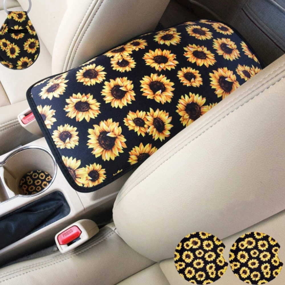 12Pcs Car Seat Cover Set Universal Sunflower Printed Auto  Steering Wheel Armrest Cover Set Car Inner Protector Mat Car Interior Accessory