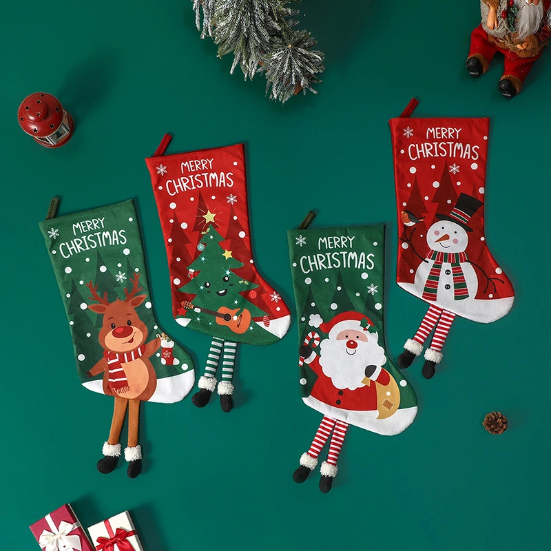 Xmas Themed Stocking Pendant Christmas Tree Hanging Ornament Xmas Candy Bag