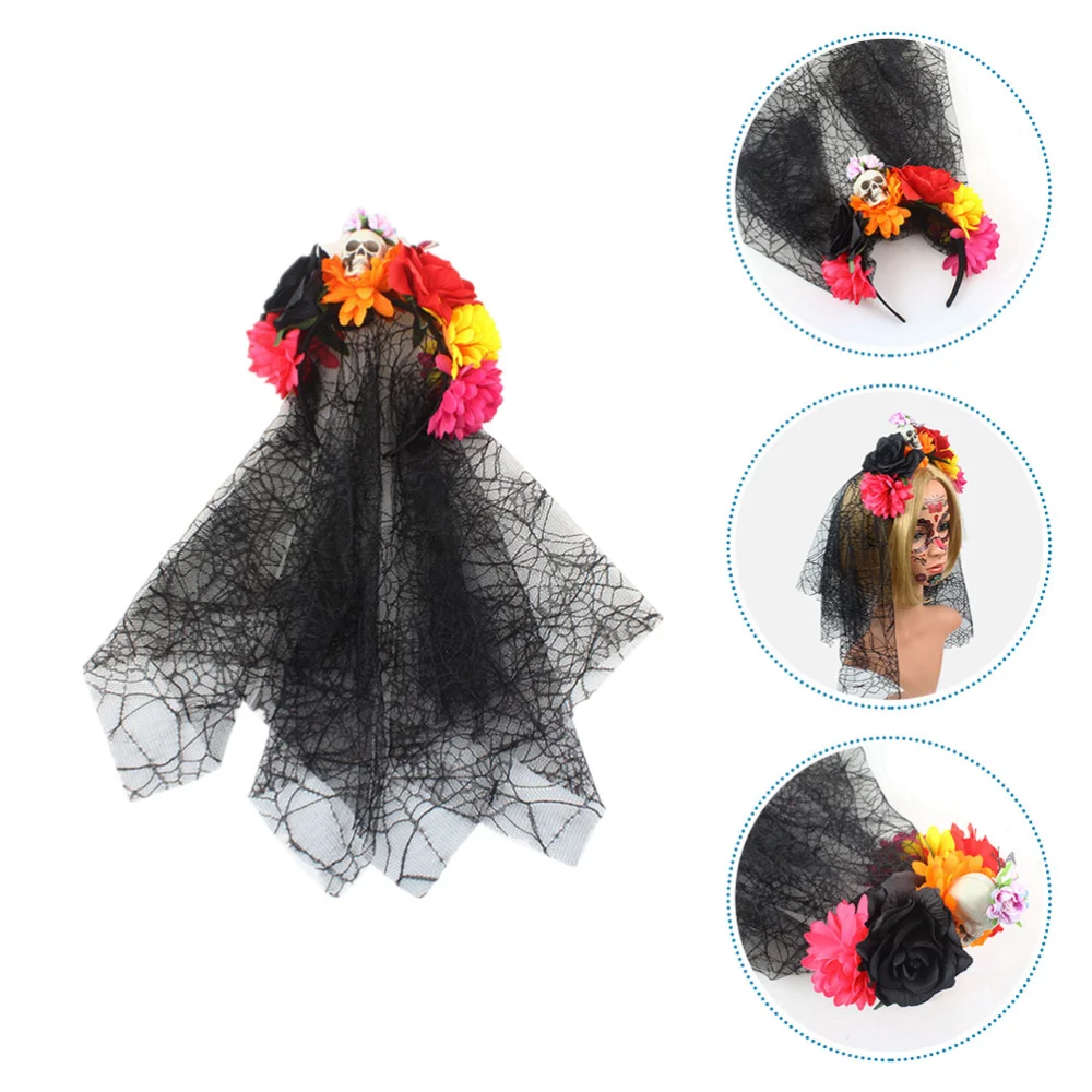 Halloween Rose Skull Veil Headband Party Headband Halloween Cosplay Hair Accessory