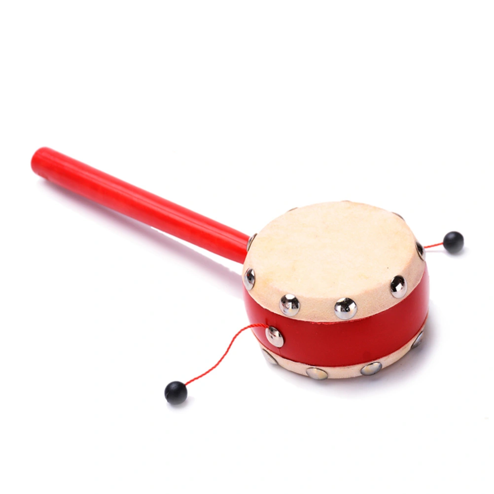 2pcs 7cm Sheepskin Drumhead Rattle-drums Wooden Red Handle Shaking Drum Early Educational Traditional Toy Musical Instruments for Kids