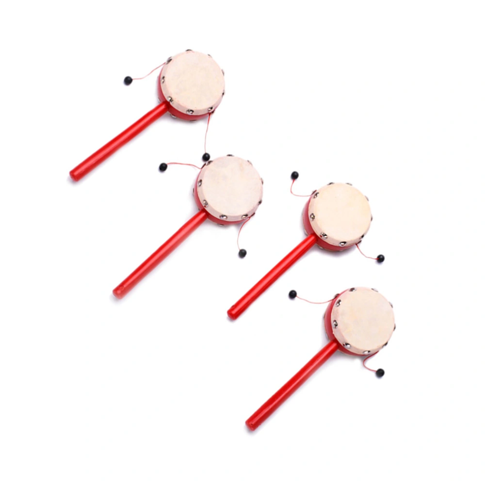 2pcs 7cm Sheepskin Drumhead Rattle-drums Wooden Red Handle Shaking Drum Early Educational Traditional Toy Musical Instruments for Kids