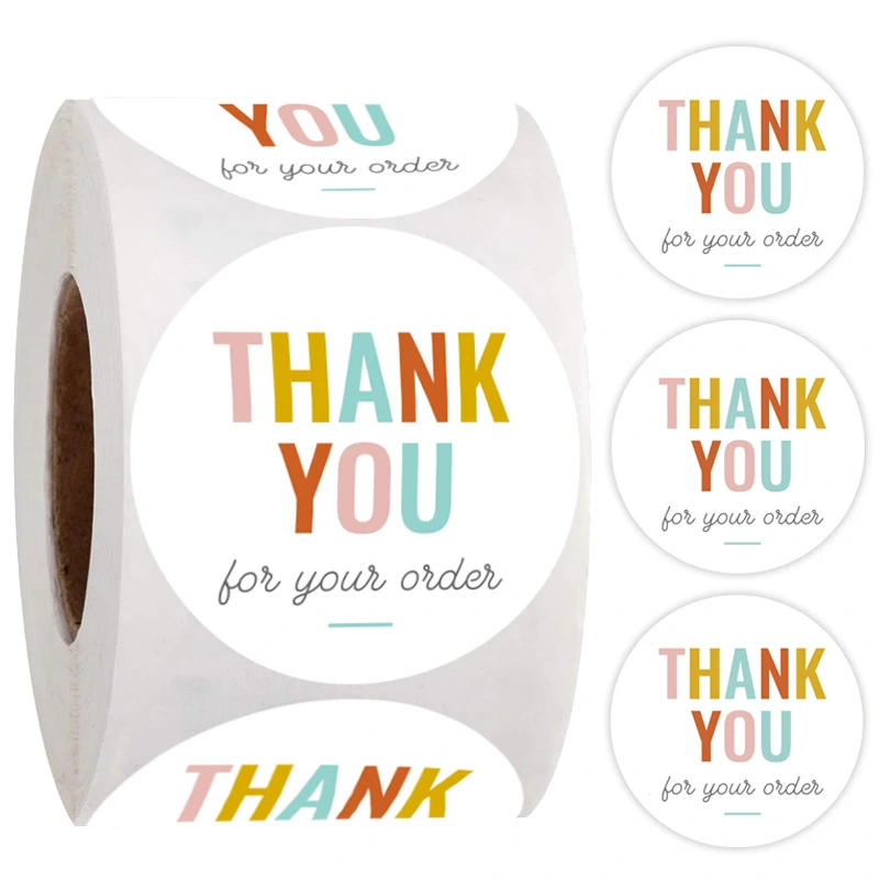 2 Rolls of Round Thank You Stickers Decorative Gift Box Sealing Stickers Box Packaging Stickers