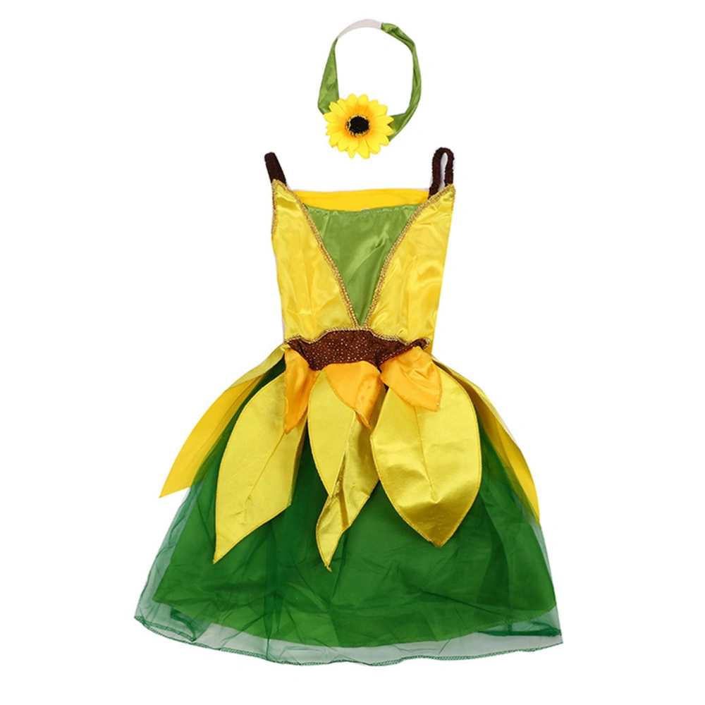 1Pc Children Sunflower Designed Costume Dress up Garment Stage Proformance Clothes Size L(Yellow)